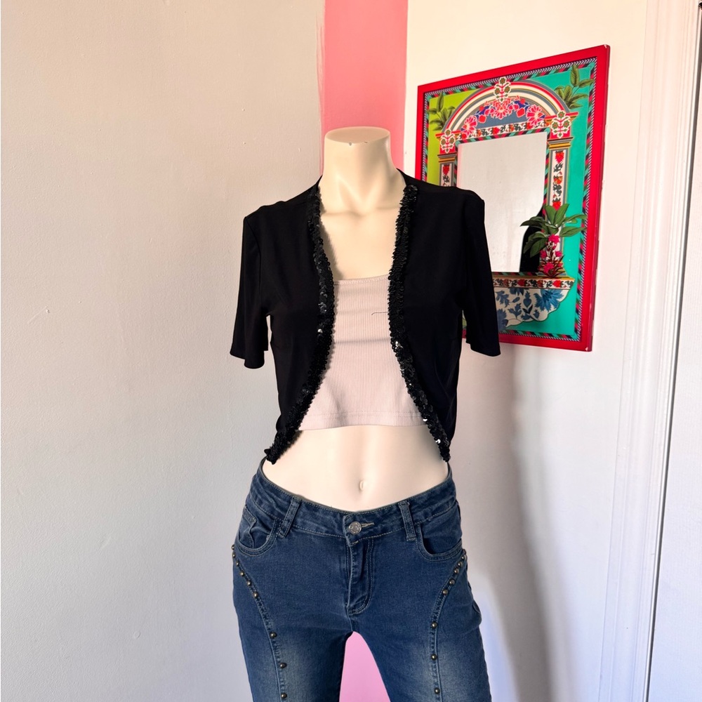 Black Sequin Trim Cardigan